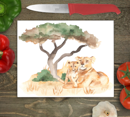 Lion & Cub Glass Chopping Board, Lion Glass Chopping Board - Click Image to Close